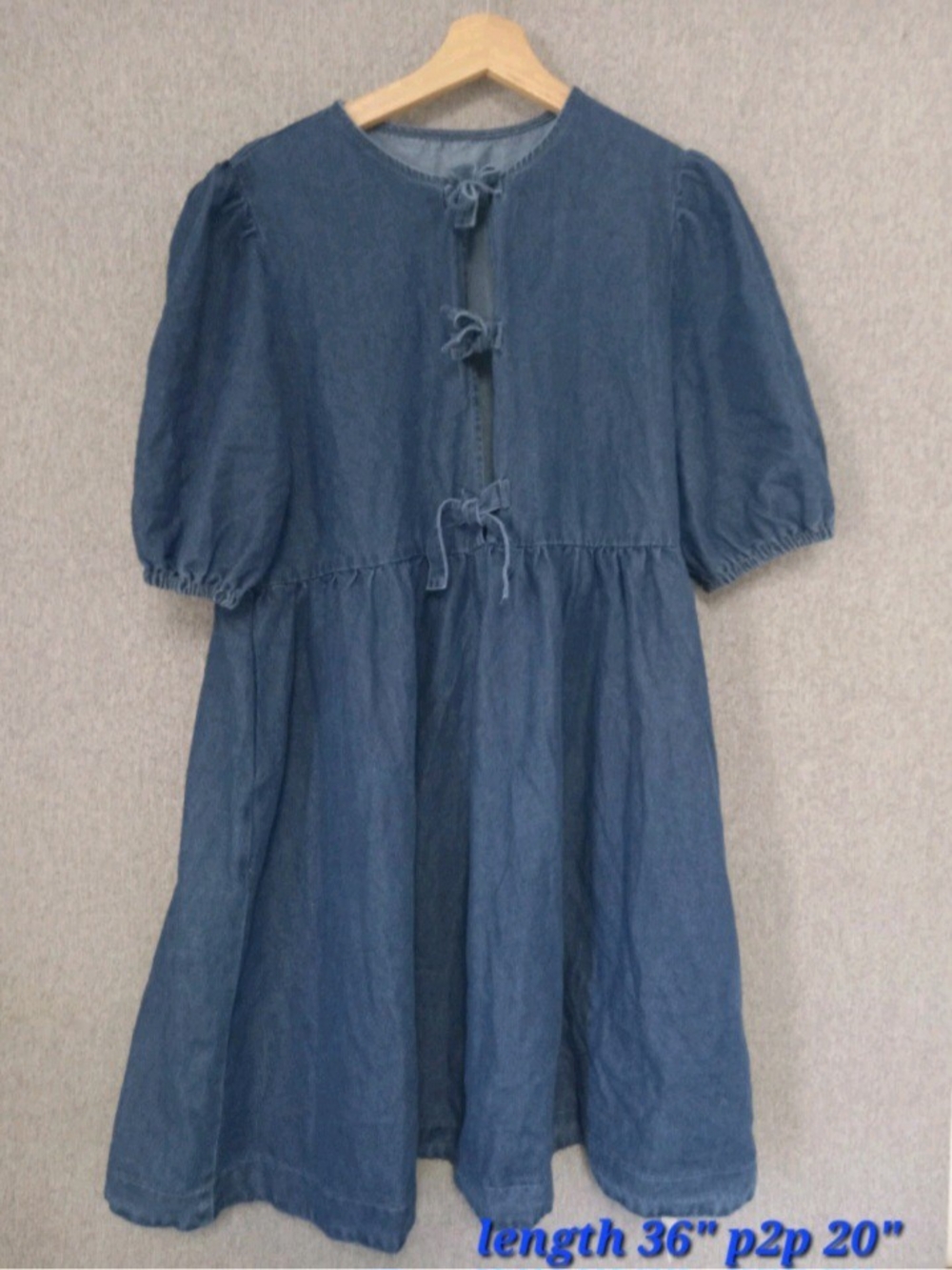 Qazel Vorrlon Women's Denim Babydoll Dress with Front Tie Closure